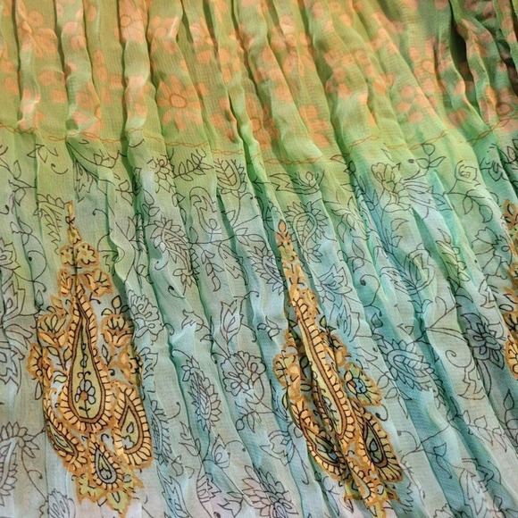 Vintage Dresses & Skirts - Vtg 90s Festival Smocked Crinkle Colorful Maxi Dress Sz‎ 6P Blue Paisley Stretch